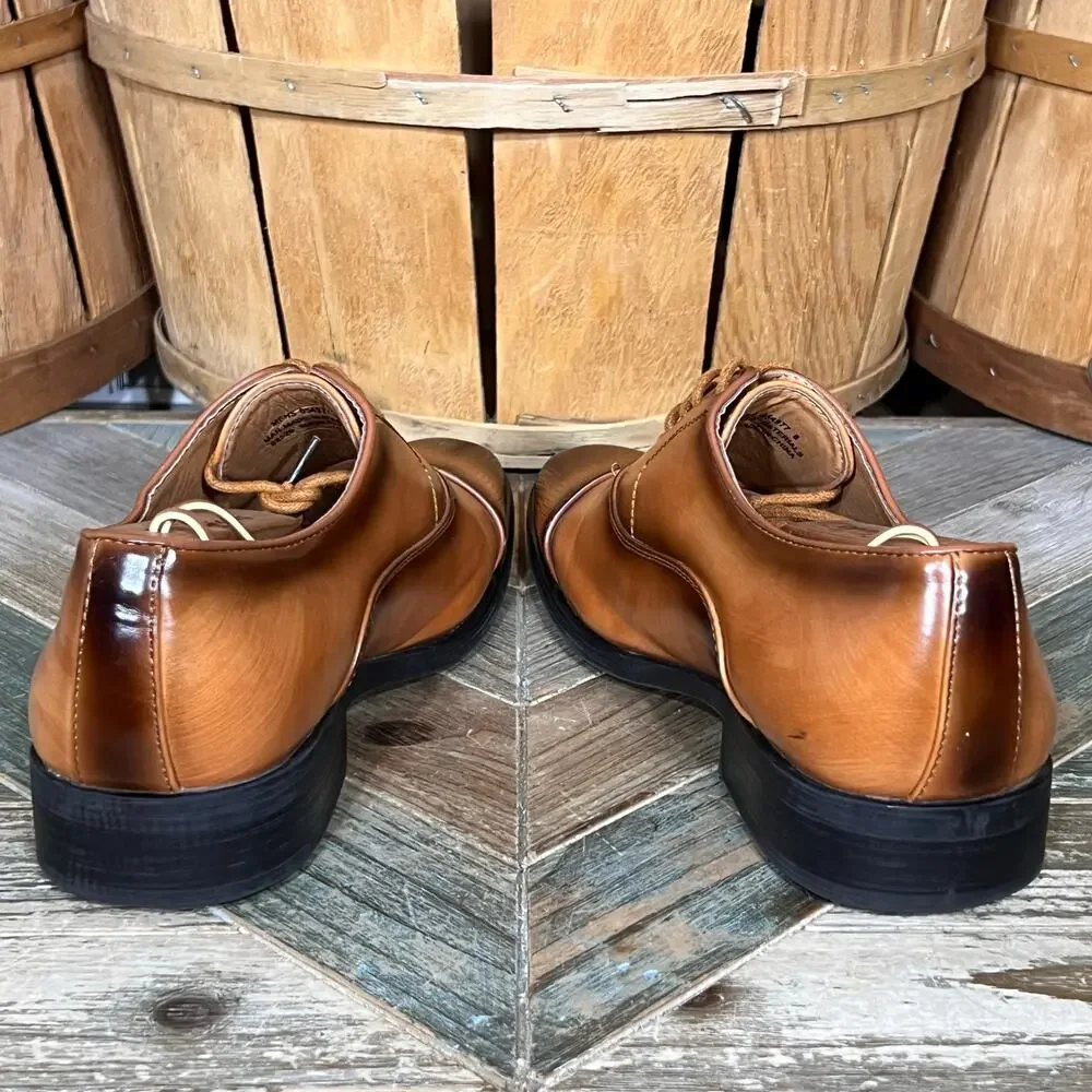 David Stone Burnished Tan Brown Faux Leather Cap Toe Oxfords Mens Size 8